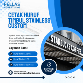 Cetak huruf timbul stainless custom